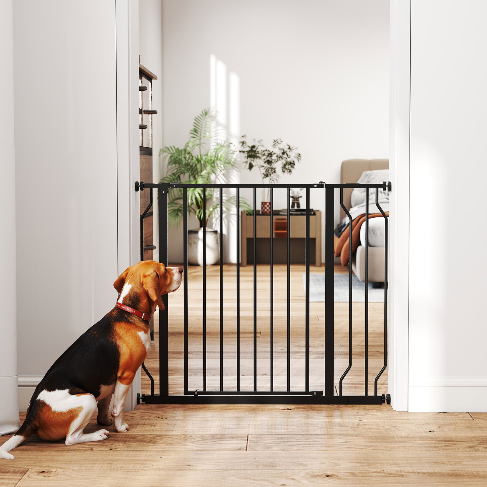 Barreira de segurança para cães extensível para escadas e portas 75-95 cm com 1 extensão e 10 cm altura 76 cm preto
