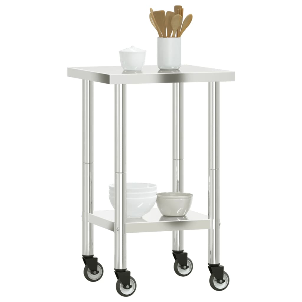 Mesa de trabalho de cozinha c/ rodas 55x55x85 cm aço inoxidável