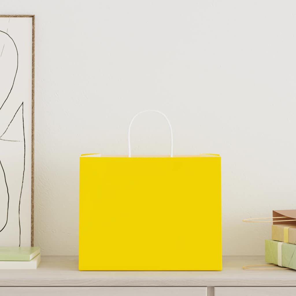 Sacos de papel 250 unid com alças amarelo 32x22x24 cm