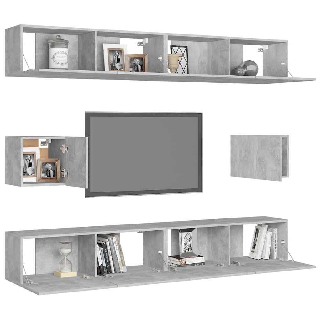 6 Pcs conjunto de móveis de TV derivados madeira cinza cimento