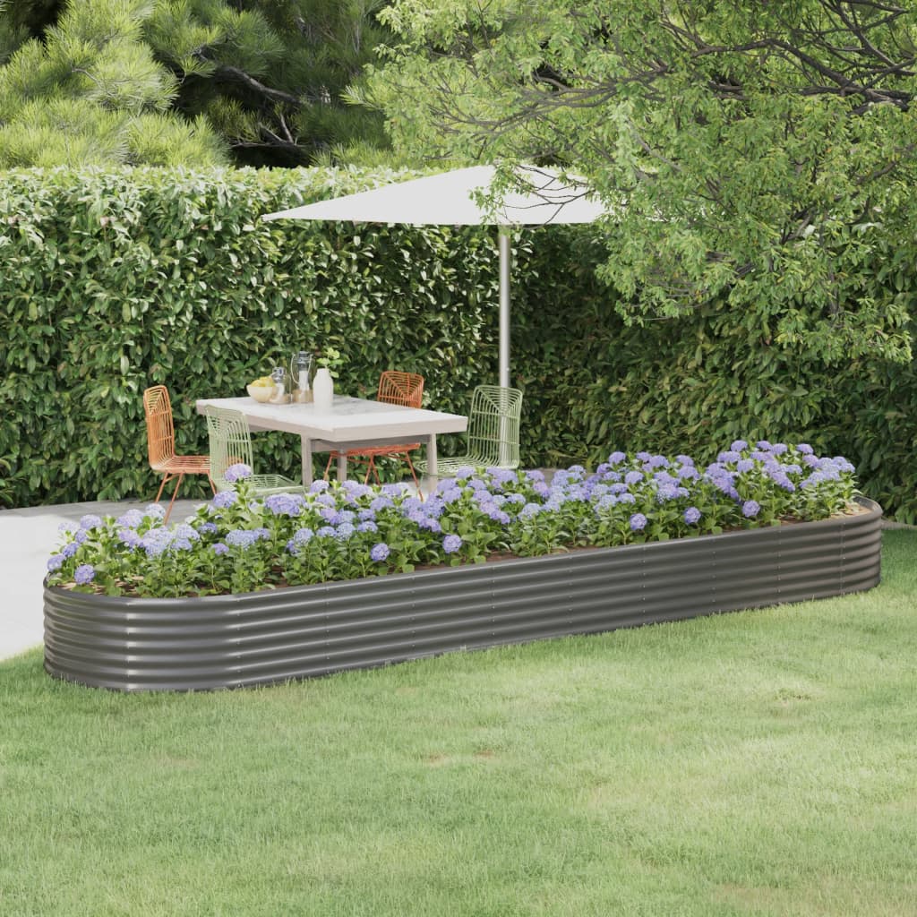 Canteiro elevado jardim 396x100x36 aço galvanizado cinzento