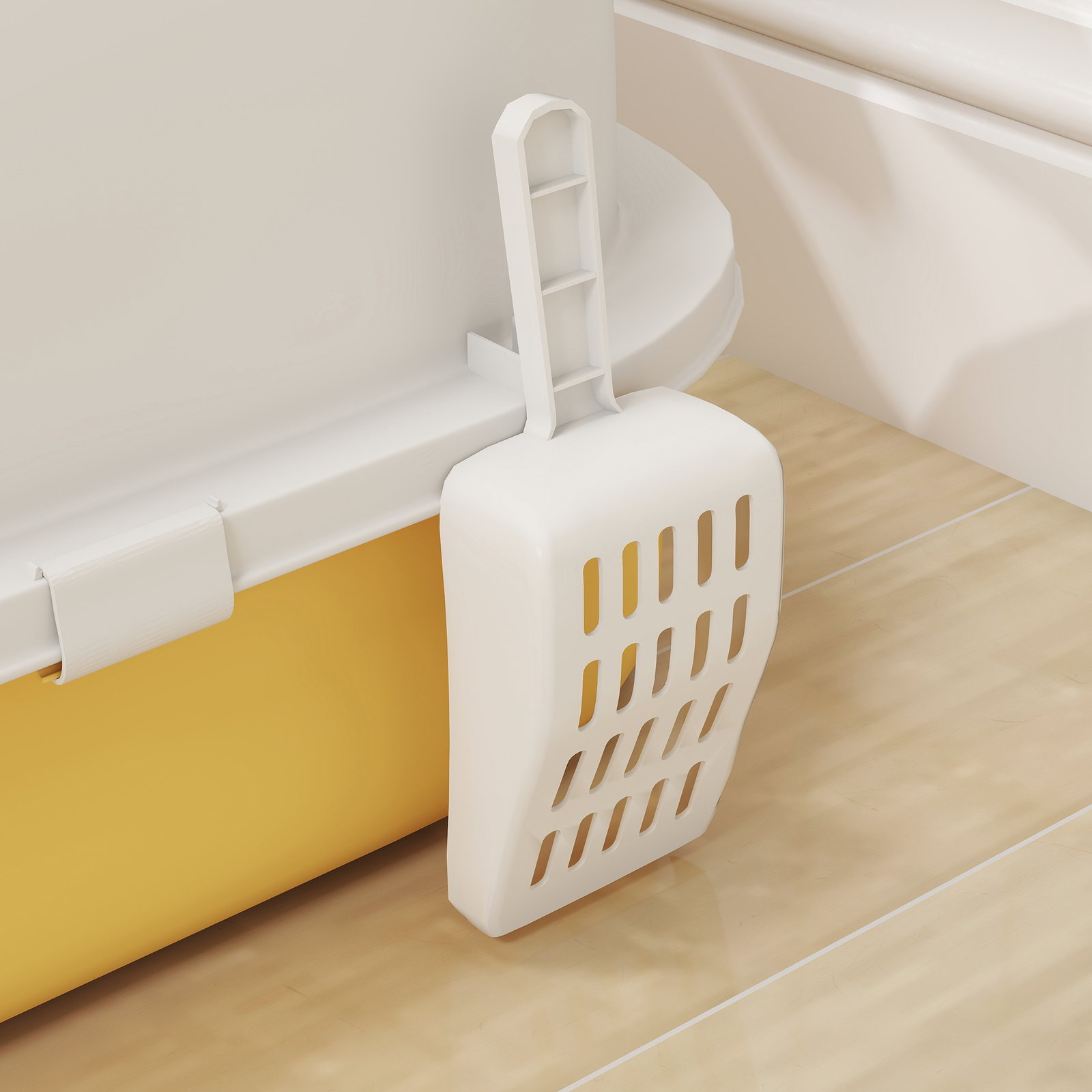 Caixa de areia para gatos fechada com tampa e bandeja amovíveis filtro de carvão e pá 40,5x52x39 cm branco e amarelo