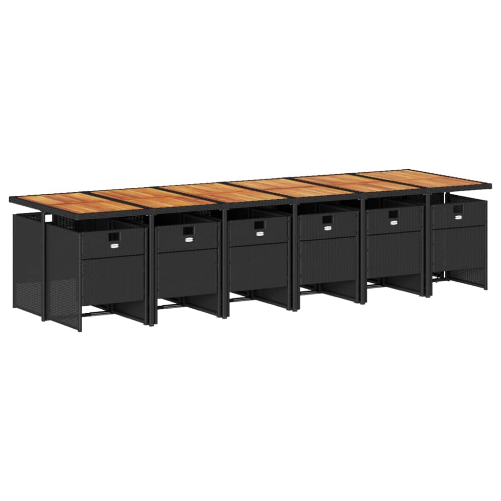 13 Pcs conjunto de jantar p/jardim com almofadões vime PE preto