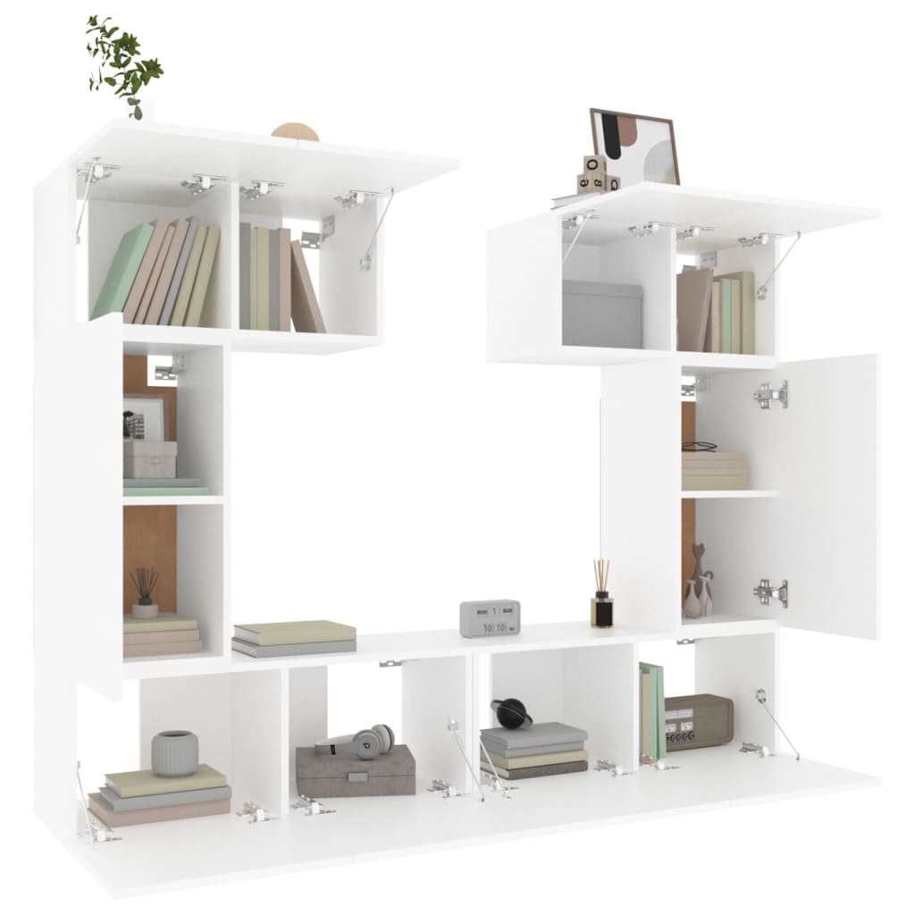 Conjunto móveis de TV 6 pcs madeira processada branco