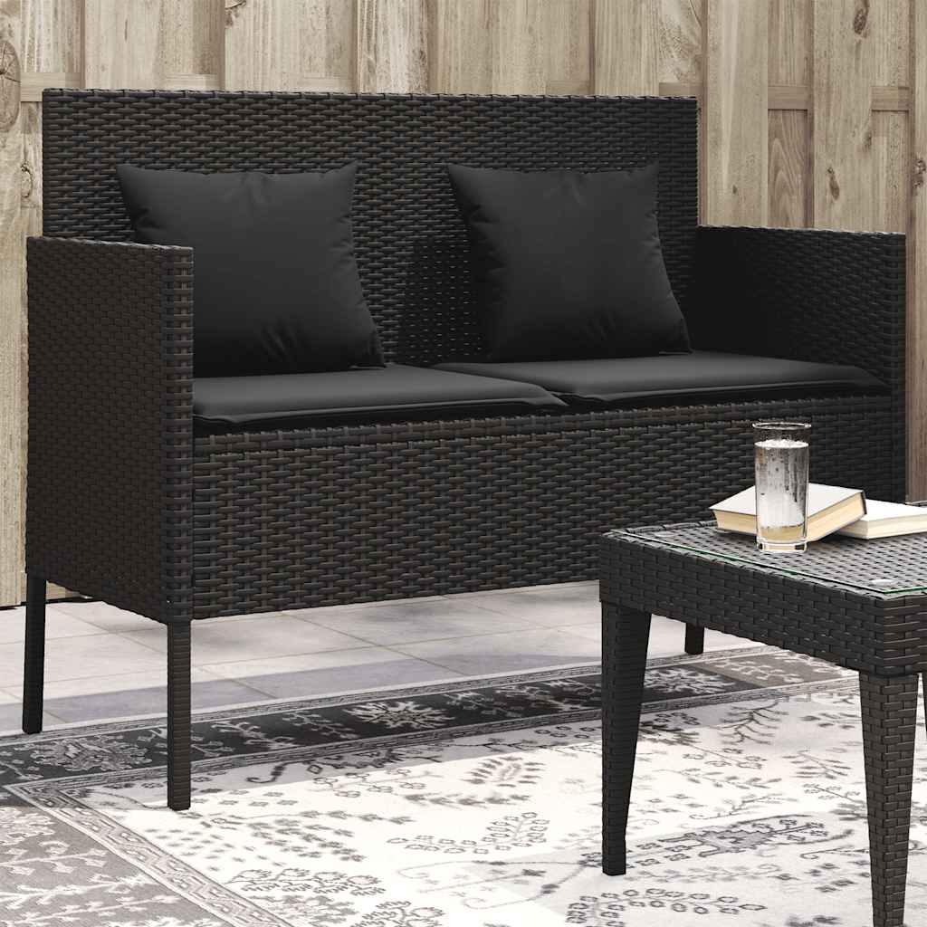 Banco de jardim com almofadões vime PE preto