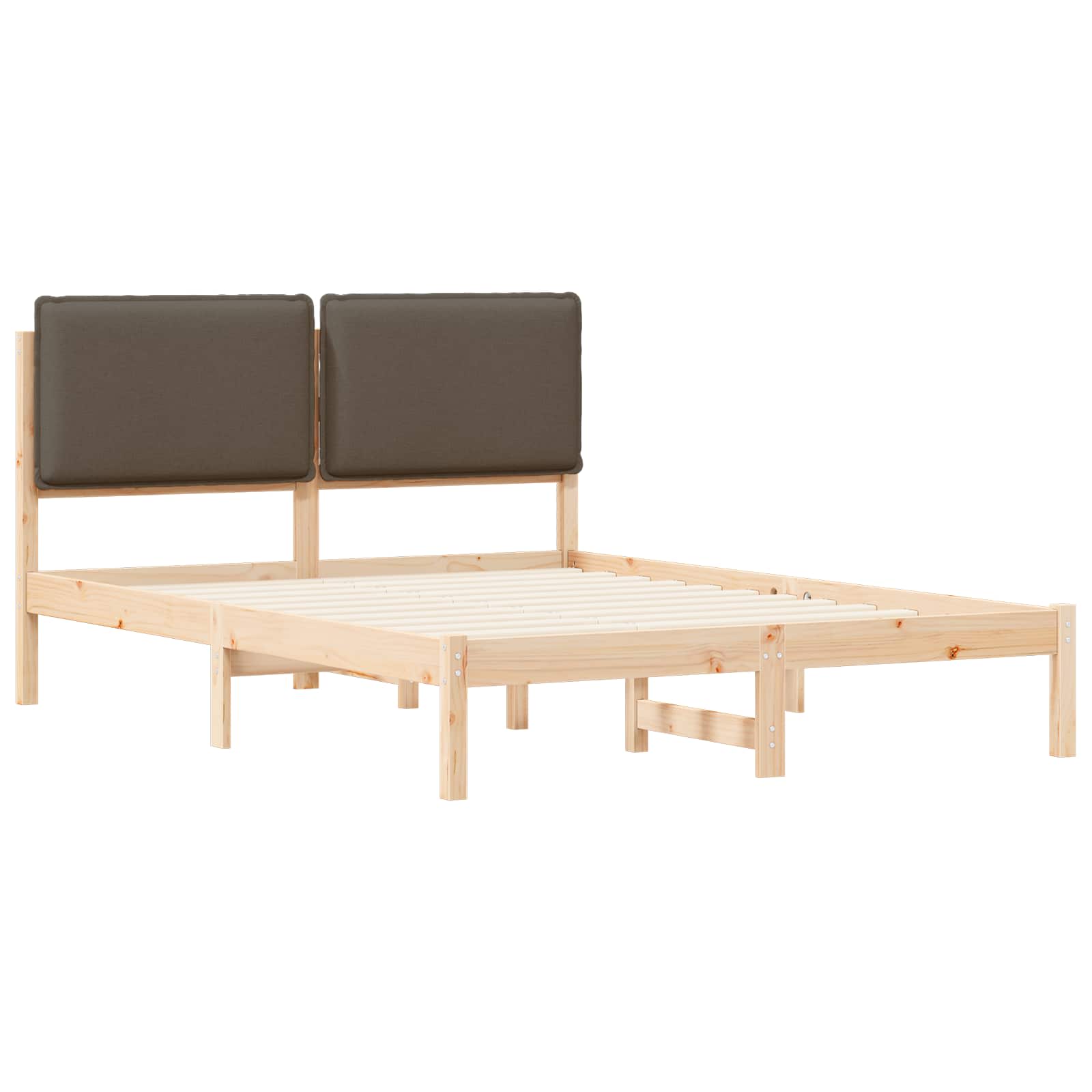 Estrutura de cama com cabeceira estofada cinzento-acastanhado