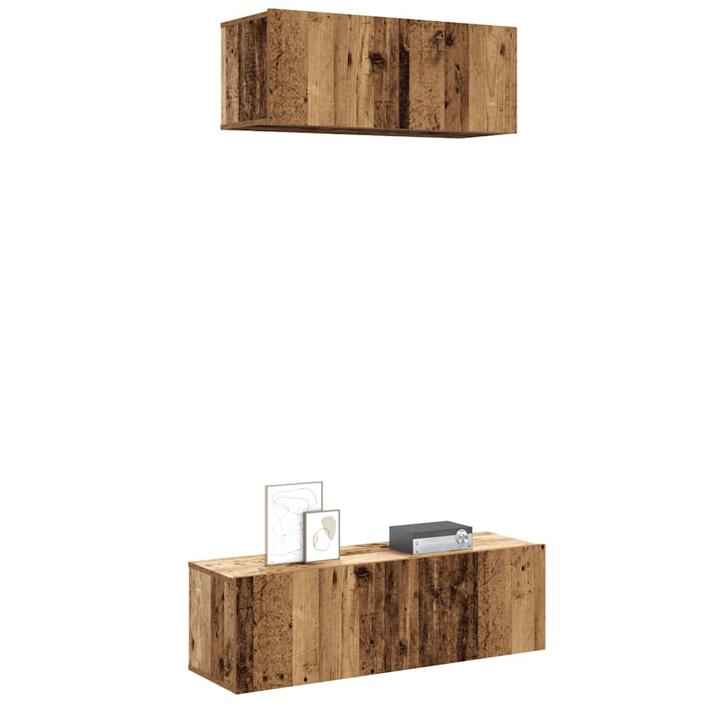 Conjunto de armário TV de parede 2 pcs madeira madeira velha