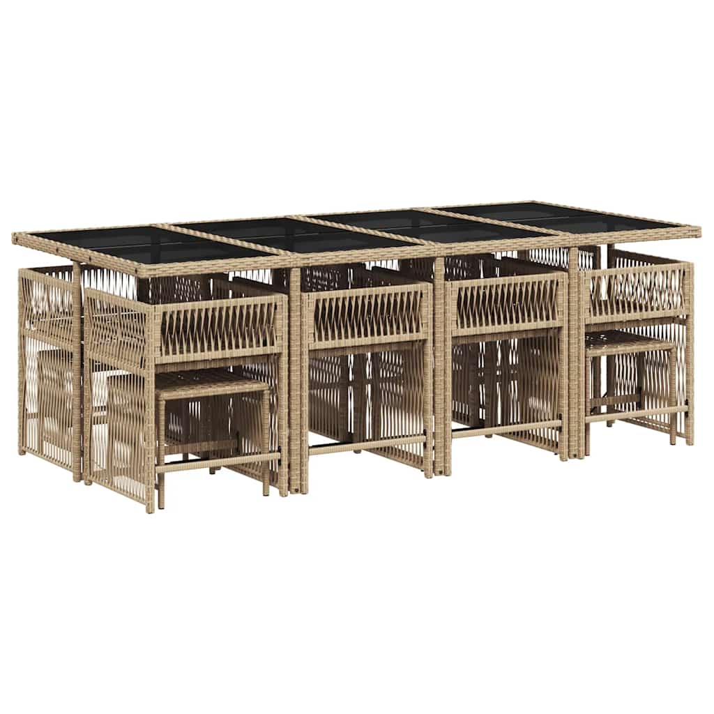 13 Pcs conjunto de jantar p/ jardim com almofadões vime PE bege