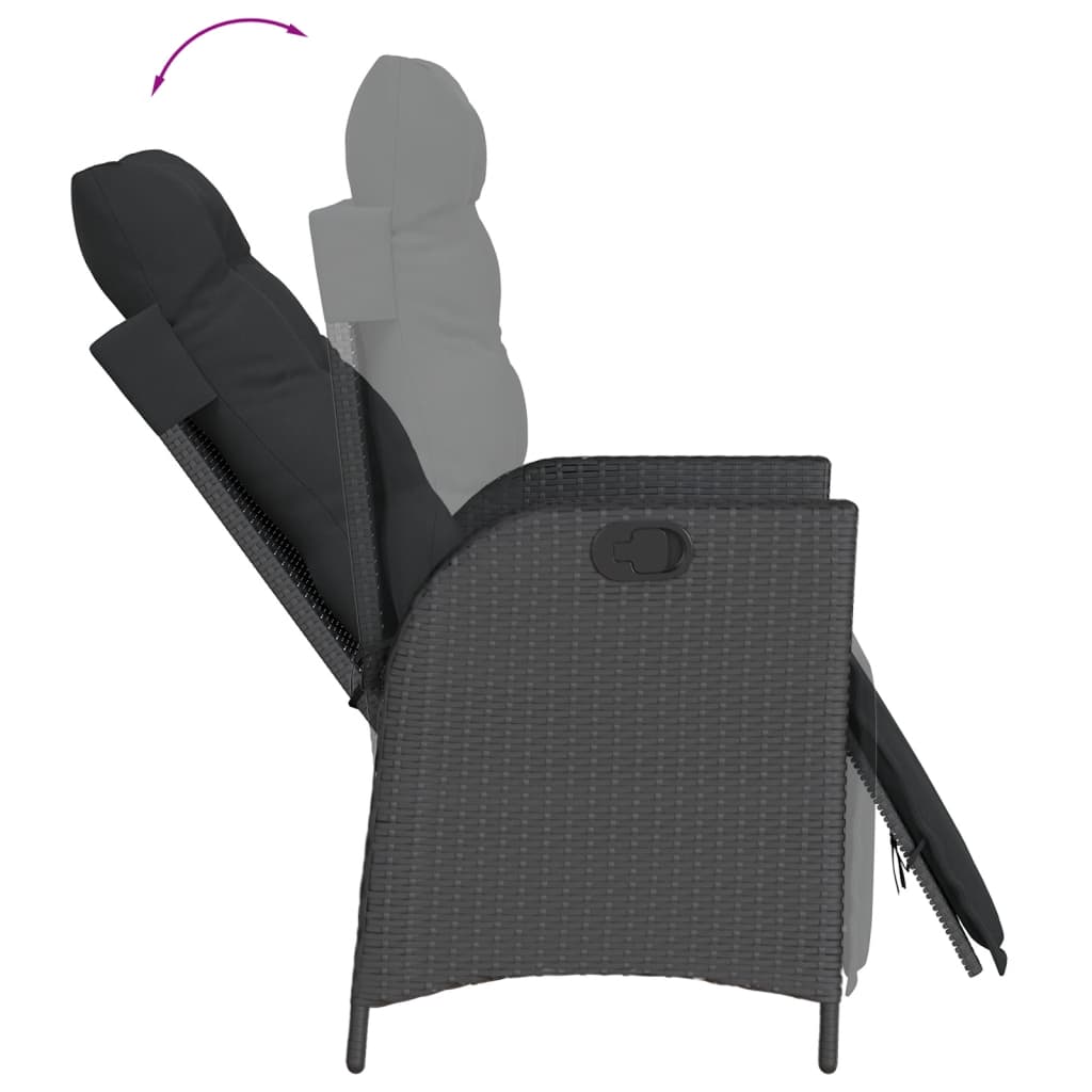 5 Pcs conjunto de jantar p/ jardim c/ almofadões vime PE preto