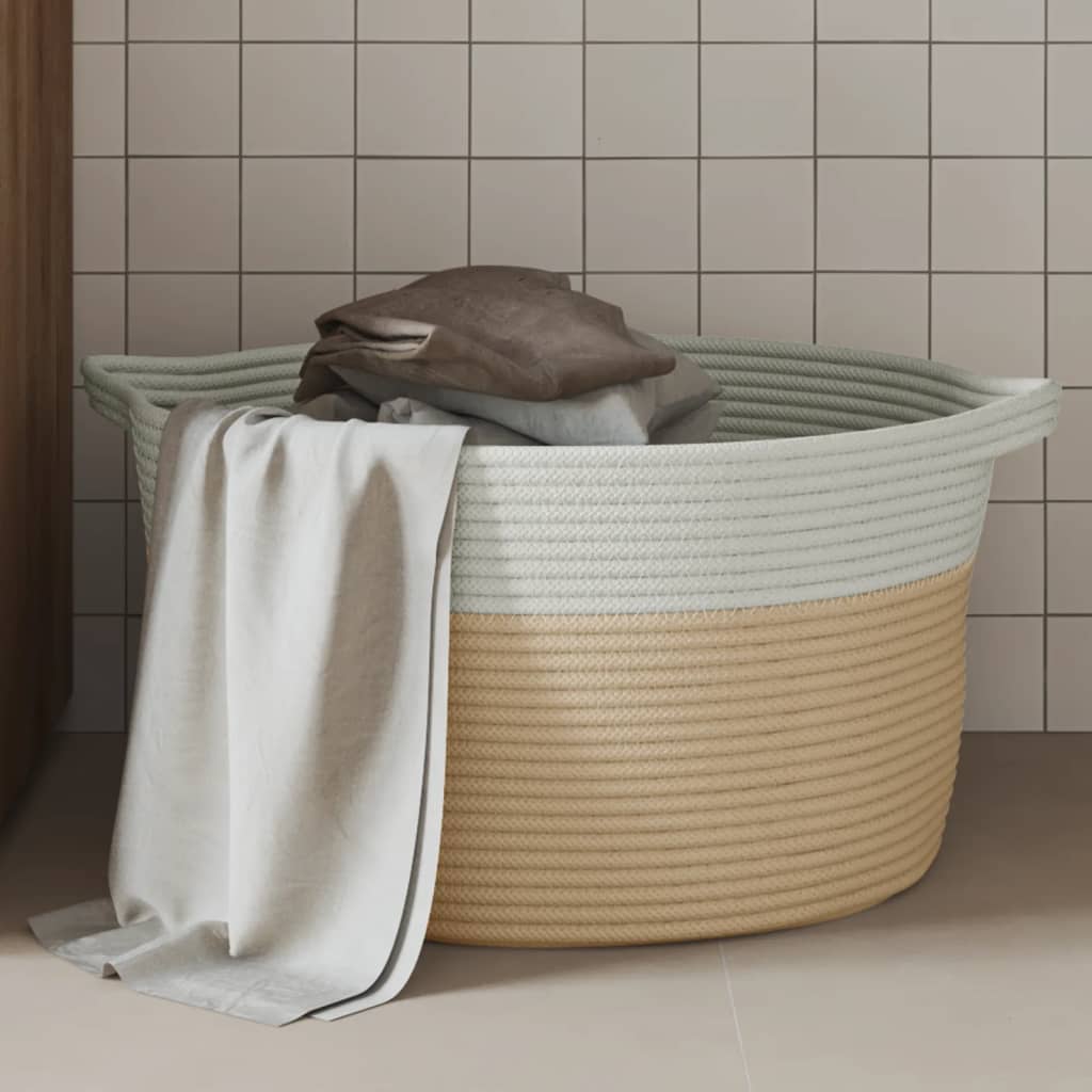Cesto de arrumação ø40x25 cm algodão bege e branco
