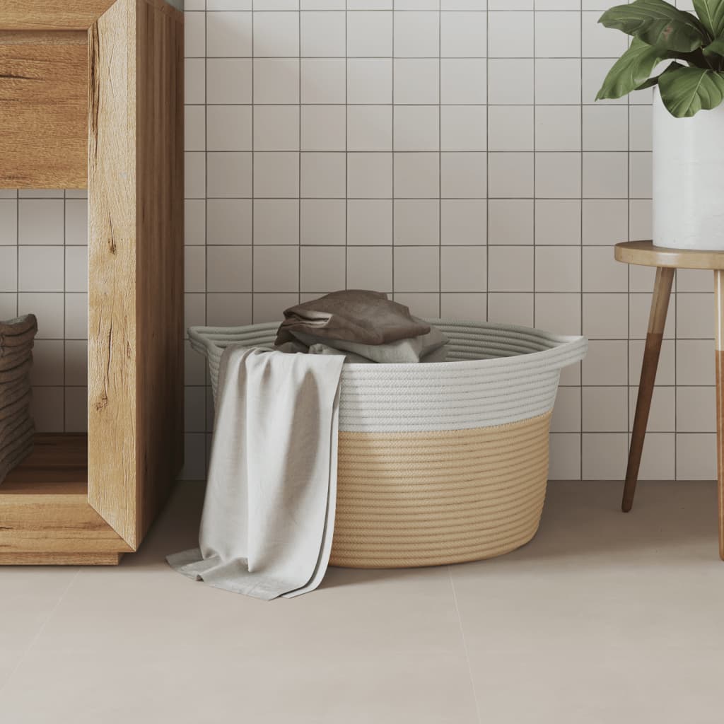 Cesto de arrumação ø40x25 cm algodão bege e branco