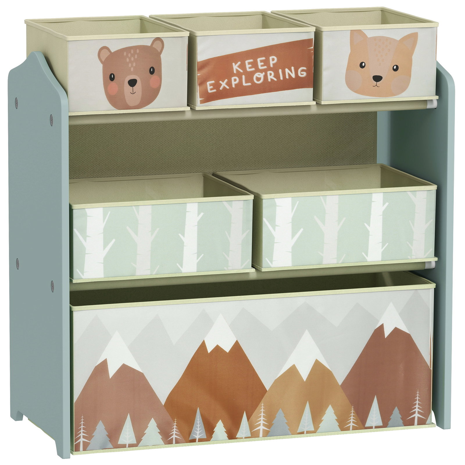 Estante para brinquedos com 6 caixas de tecido não tecido amovíveis organizador de brinquedos 63x30x66 cm verde