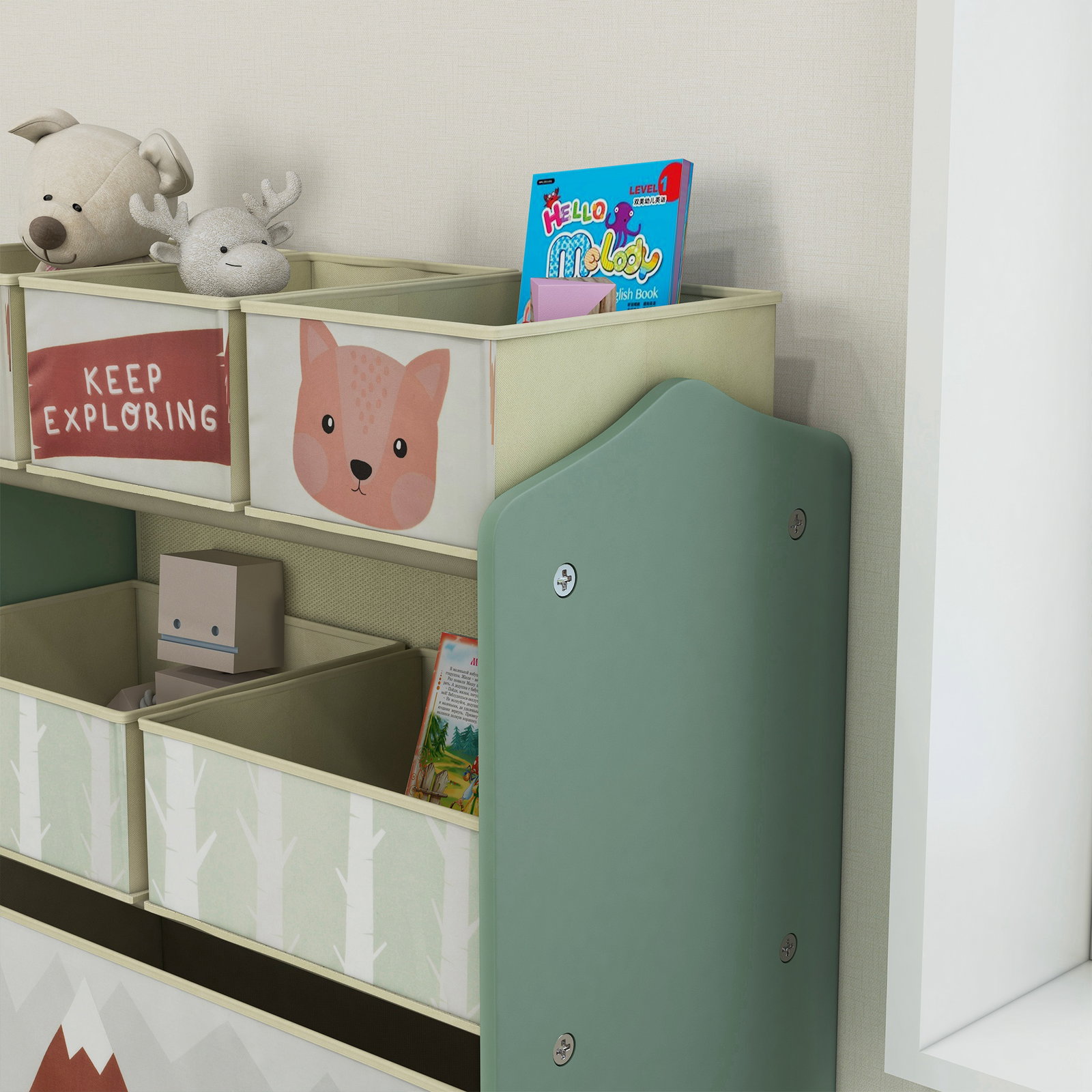 Estante para brinquedos com 6 caixas de tecido não tecido amovíveis organizador de brinquedos 63x30x66 cm verde