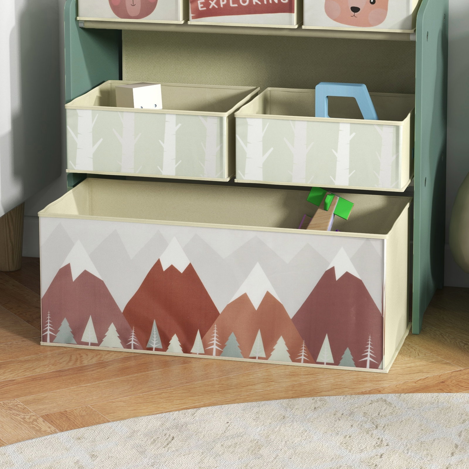 Estante para brinquedos com 6 caixas de tecido não tecido amovíveis organizador de brinquedos 63x30x66 cm verde
