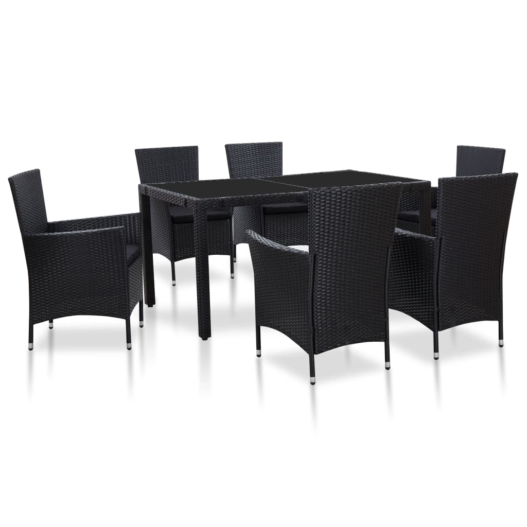 7 Pcs conjunto de jantar para exterior vime PE preto