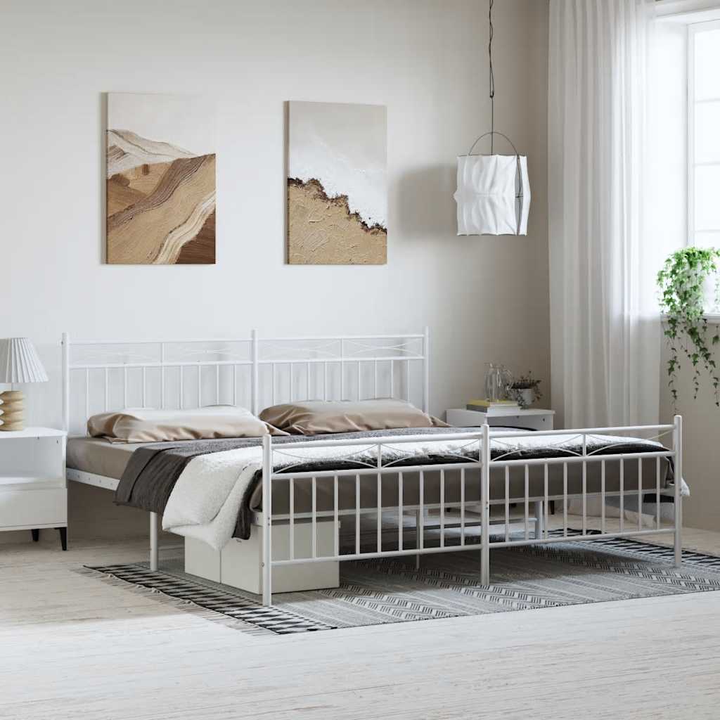 Estrutura de cama com cabeceira e pés 193x203 cm metal branco