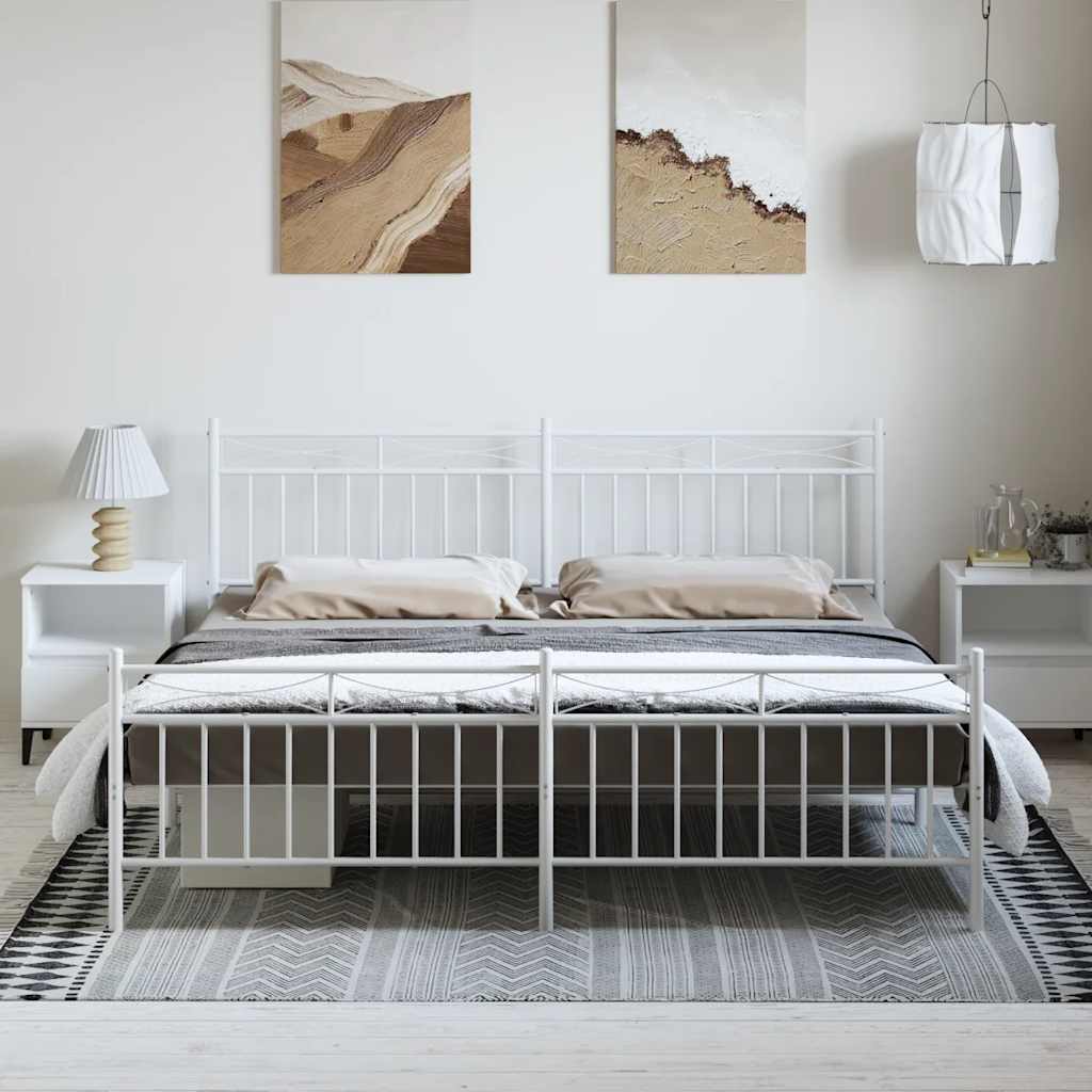 Estrutura de cama com cabeceira e pés 193x203 cm metal branco