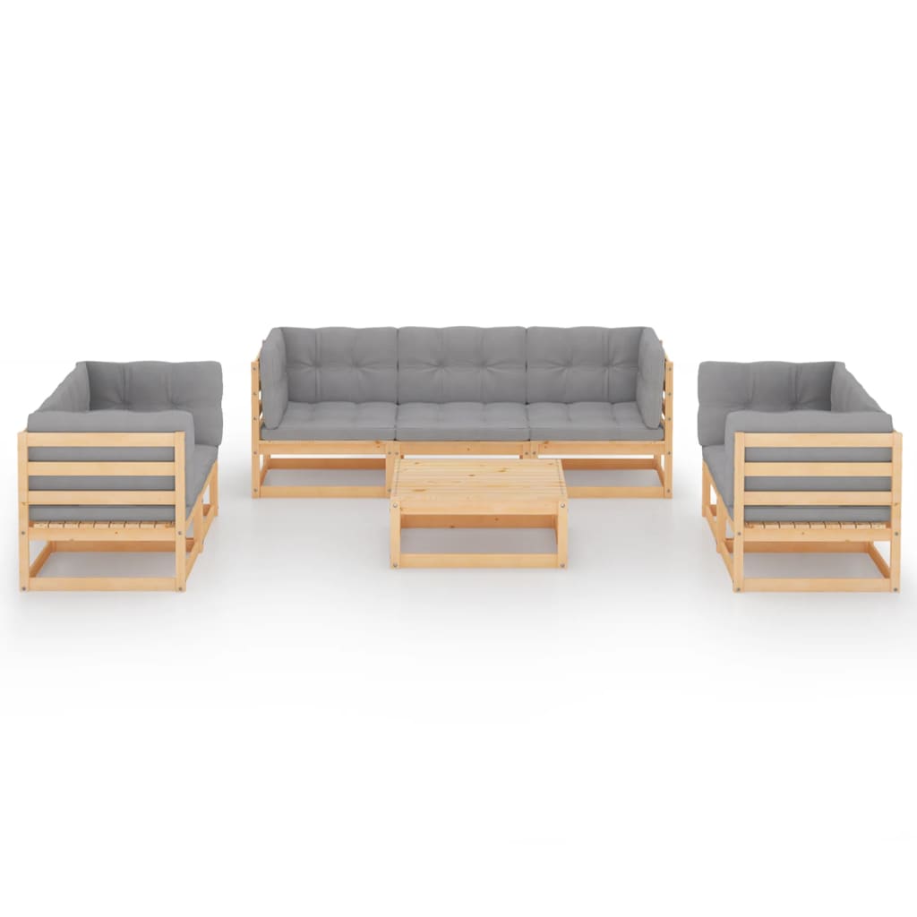 8 Pcs conjunto lounge de jardim com almofadões pinho maciço
