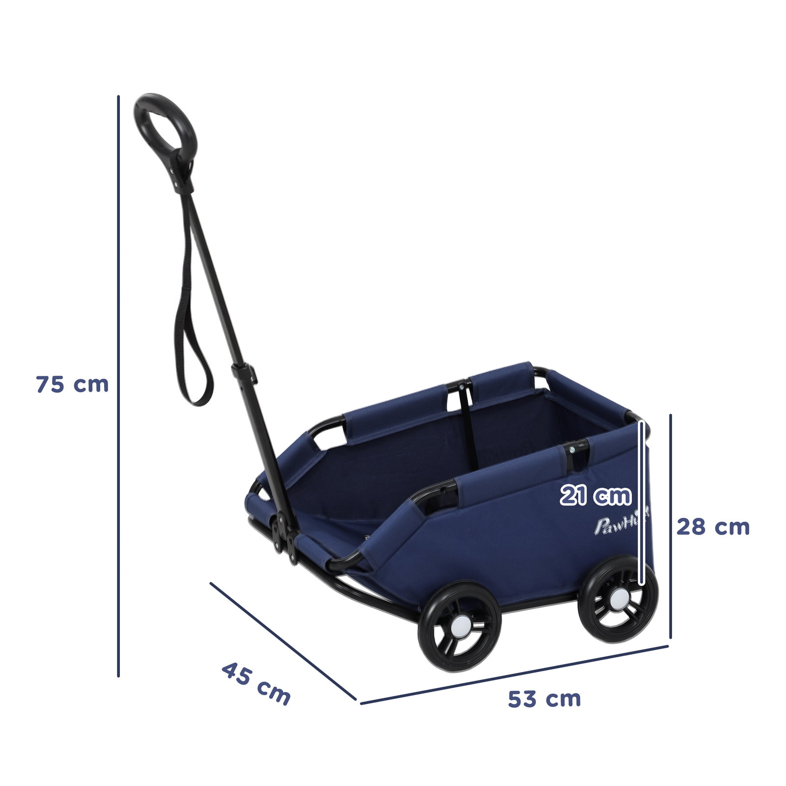 Carrinho para cães dobrável carrinho para cães miniatura com barra de empurre ajustável desenho aberto 53x45x28 cm azul escuro