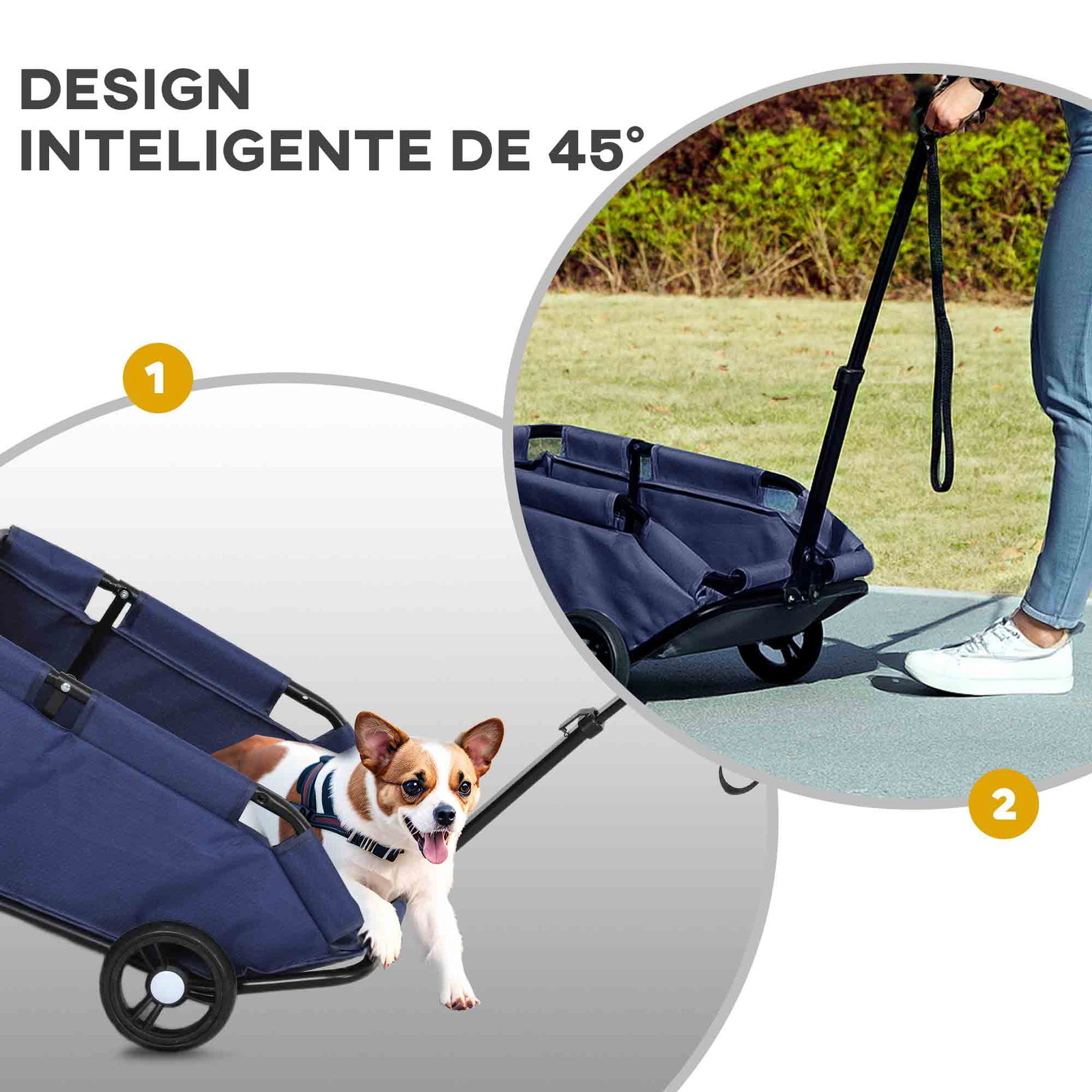 Carrinho para cães dobrável carrinho para cães miniatura com barra de empurre ajustável desenho aberto 53x45x28 cm azul escuro