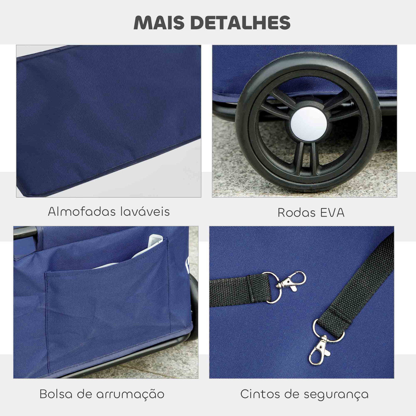 Carrinho para cães dobrável carrinho para cães miniatura com barra de empurre ajustável desenho aberto 53x45x28 cm azul escuro