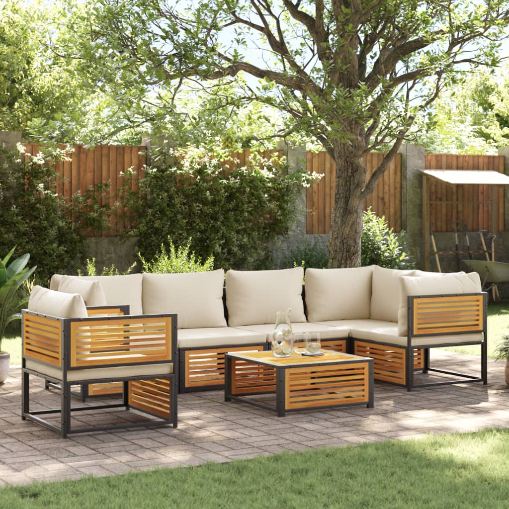 7 Pcs conjunto sofás jardim c/almofadões madeira maciça acácia