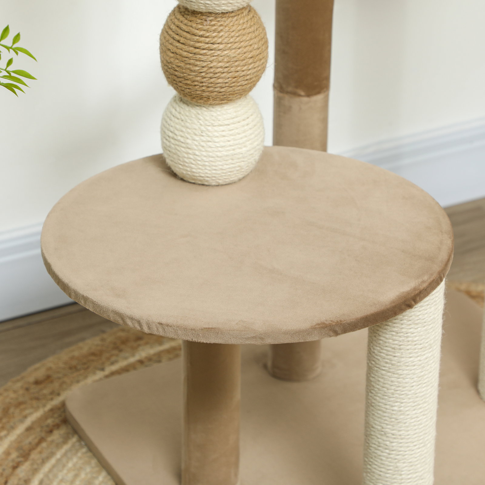 Arranhador para gatos arranhador para gatos com estofado em borrego plataformas bola suspensa e poste de juta 56x54x86 cm marrom