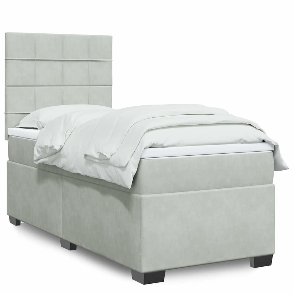 Cama com molas/colchão 80x200 cm veludo cinza-claro