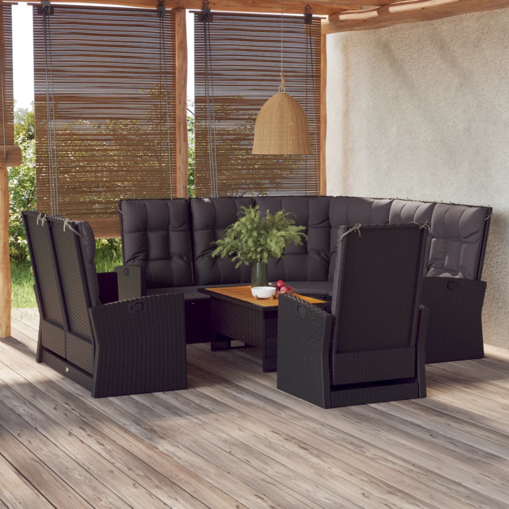 4 Pcs conjunto lounge de jardim c/ almofadões vime PE preto