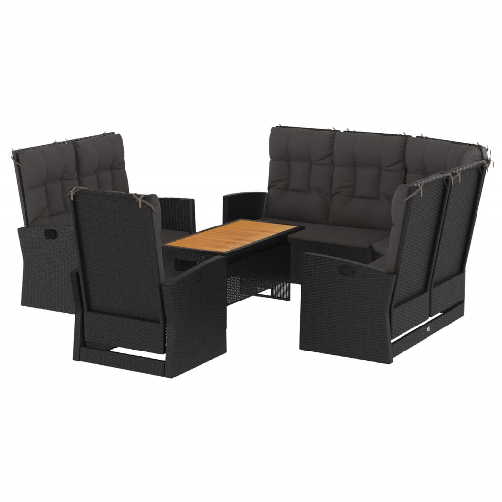 4 Pcs conjunto lounge de jardim c/ almofadões vime PE preto