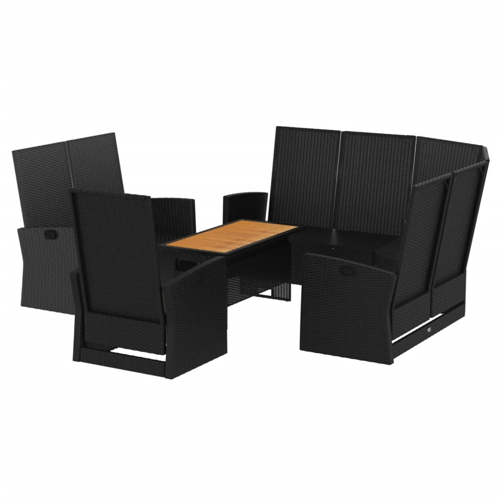 4 Pcs conjunto lounge de jardim c/ almofadões vime PE preto