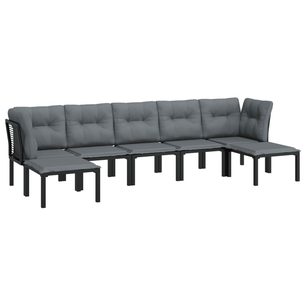 7 Pcs conjunto lounge de jardim vime PE preto e cinzento