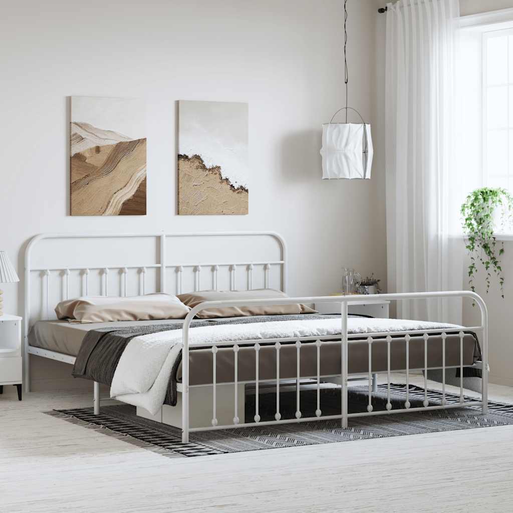 Estrutura de cama com cabeceira e pés 183x213 cm metal branco