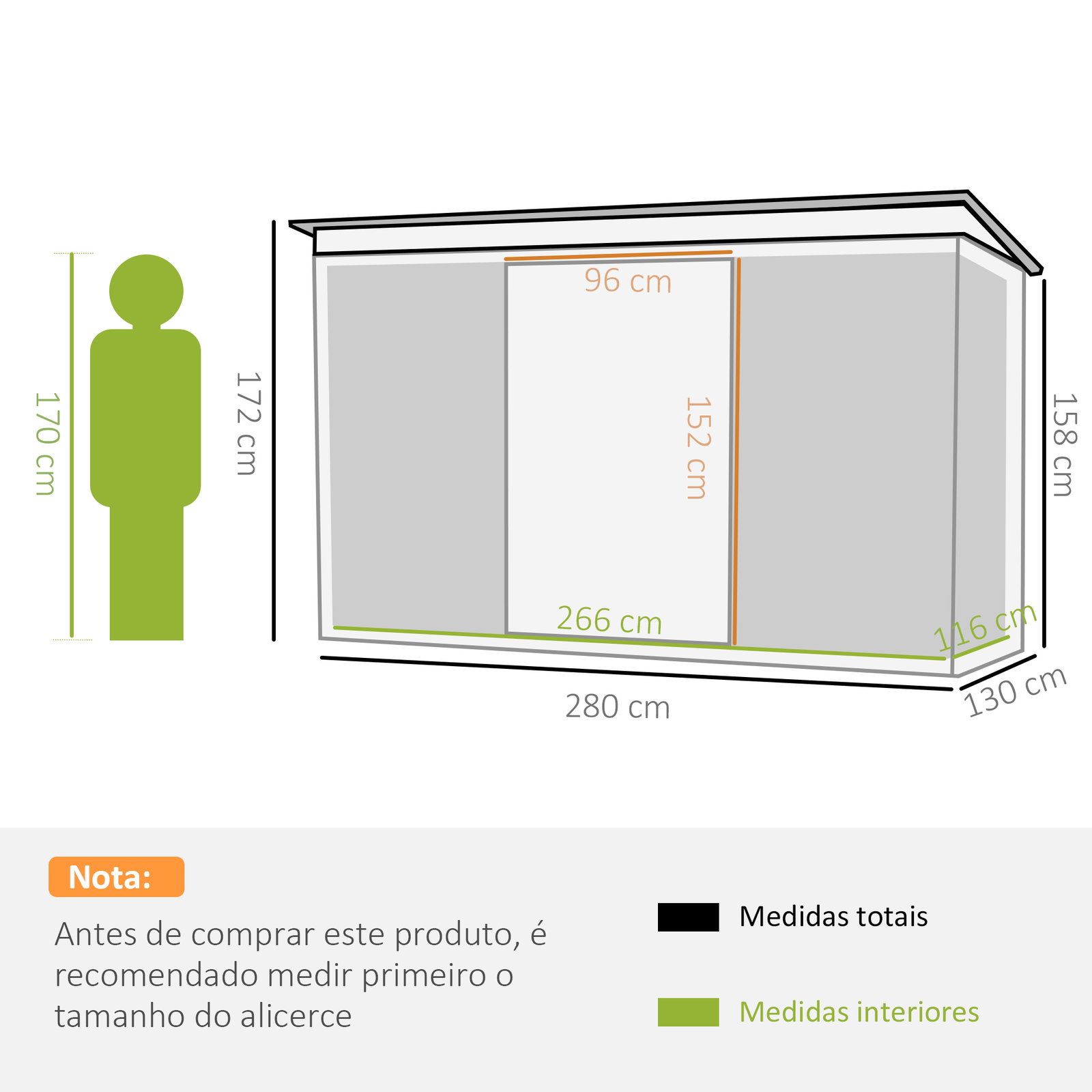 Abrigo de jardim 280x130x172cm abrigo de exterior de aço galvanizado com porta corredeira e ventilações verde
