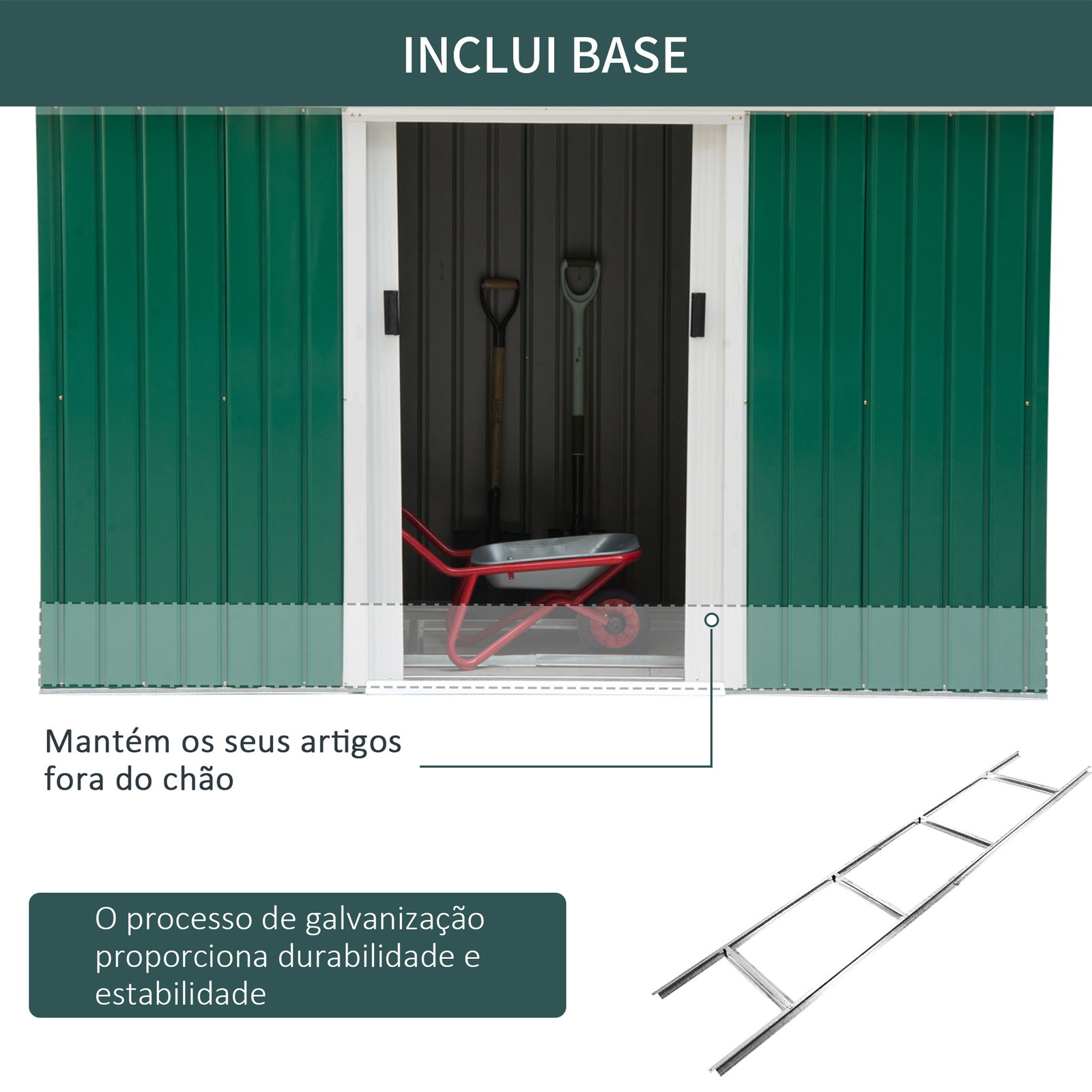 Abrigo de jardim 280x130x172cm abrigo de exterior de aço galvanizado com porta corredeira e ventilações verde