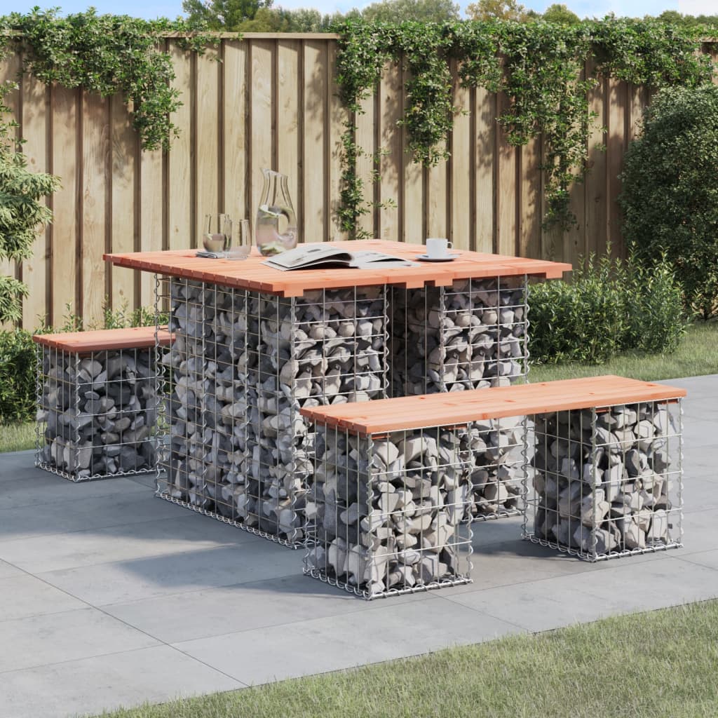 Mesa de jardim com design de gabião 100x102x72 cm, madeira maciça douglas