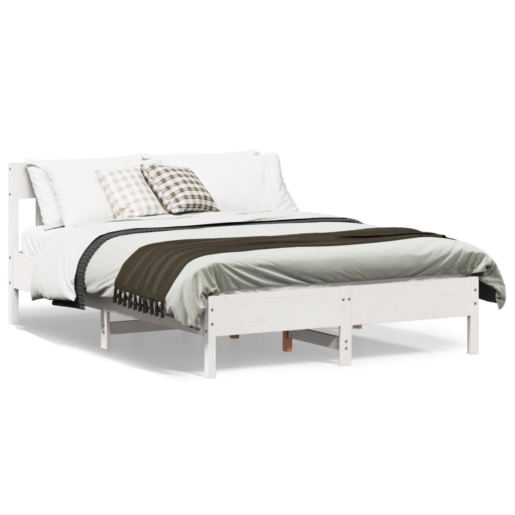 Cama sem colchão 150x200 cm madeira de pinho maciça branco