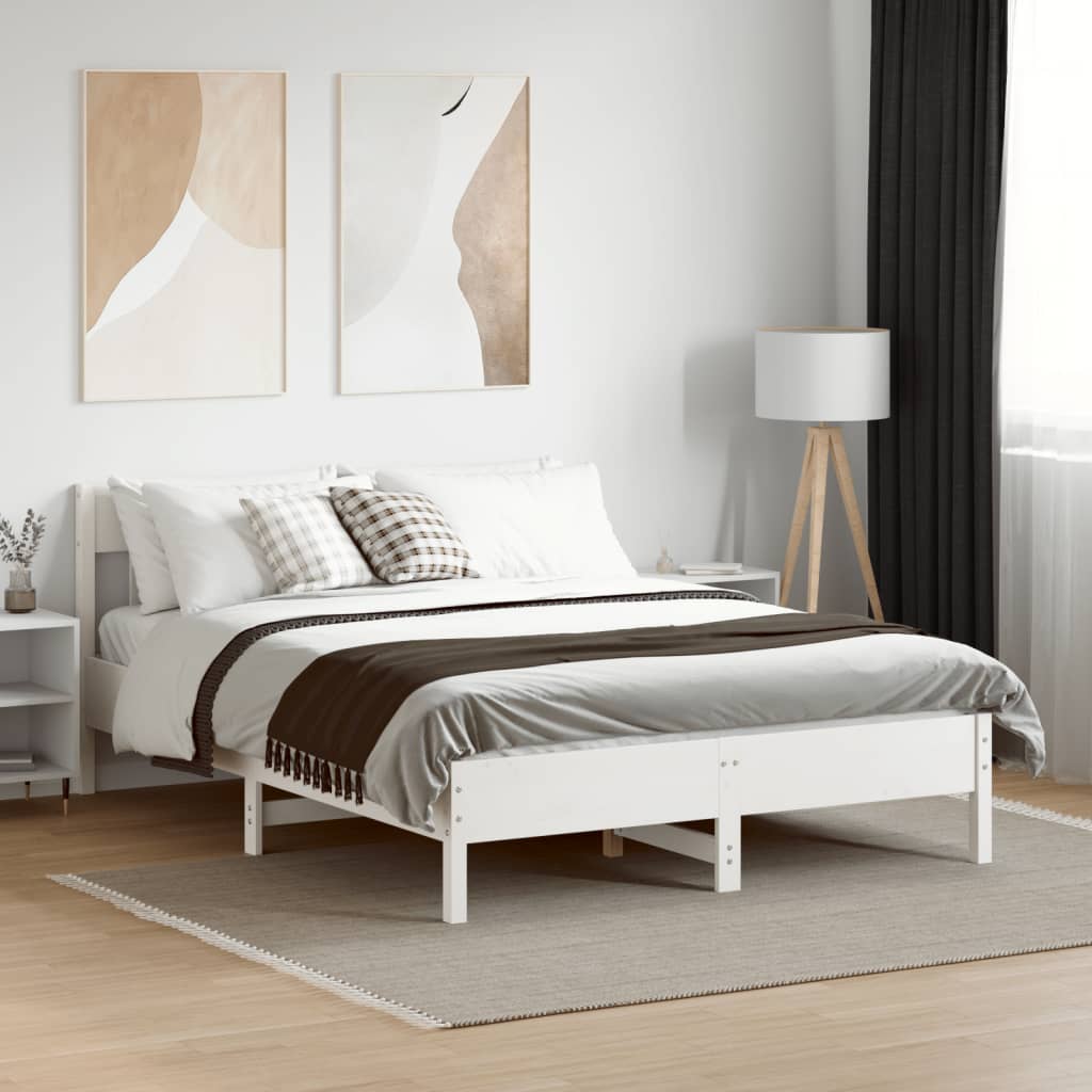 Cama sem colchão 150x200 cm madeira de pinho maciça branco