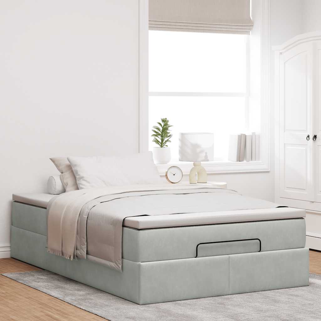 Cama otomana com colchão cinza claro 120x190 cm veludo