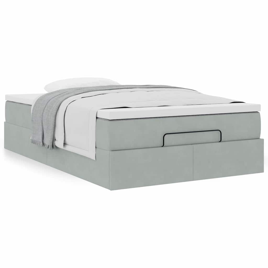 Cama otomana com colchão cinza claro 120x190 cm veludo