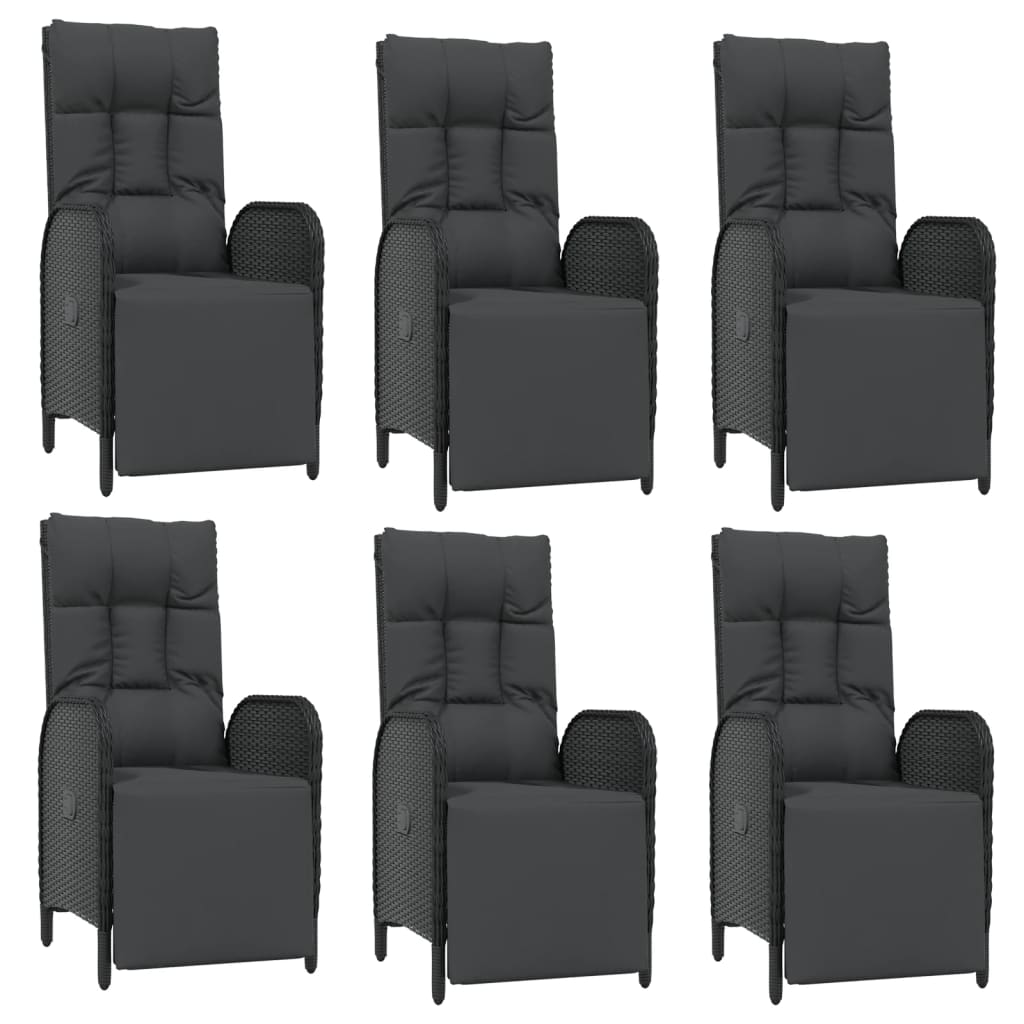 7 Pcs conjunto de jantar p/ jardim c/ almofadões vime PE preto