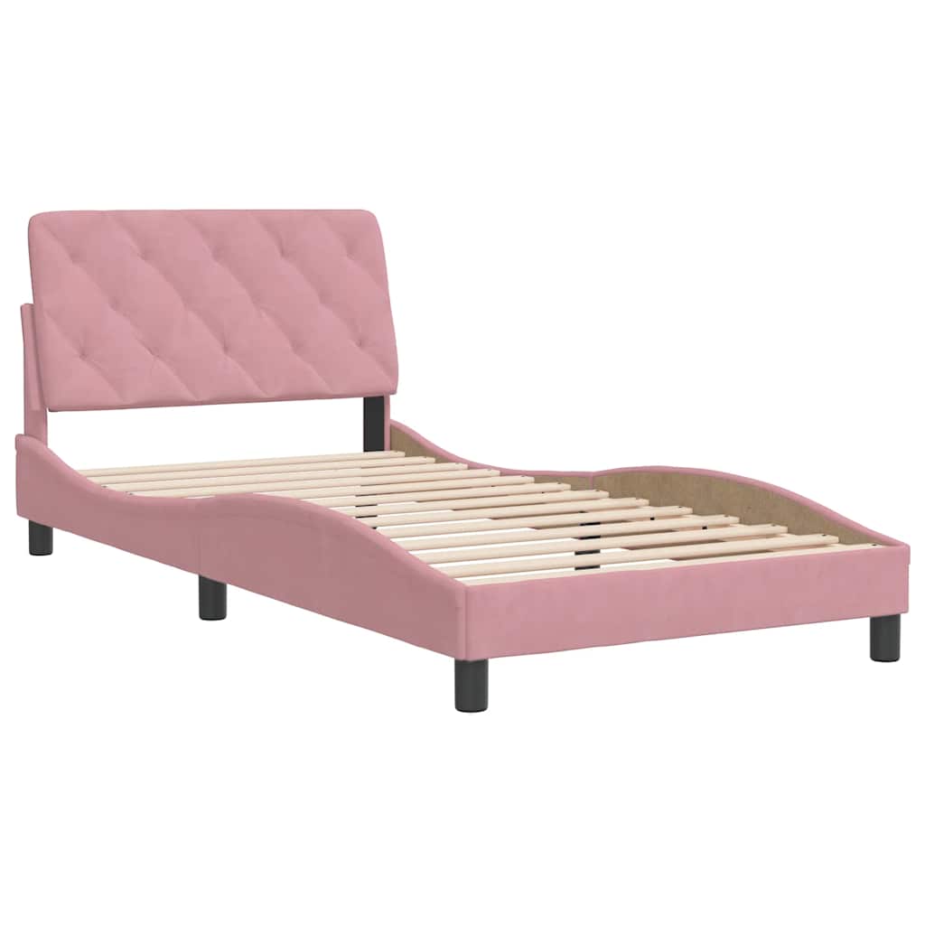 Estrutura de cama sem colchão 100x200 cm veludo rosa