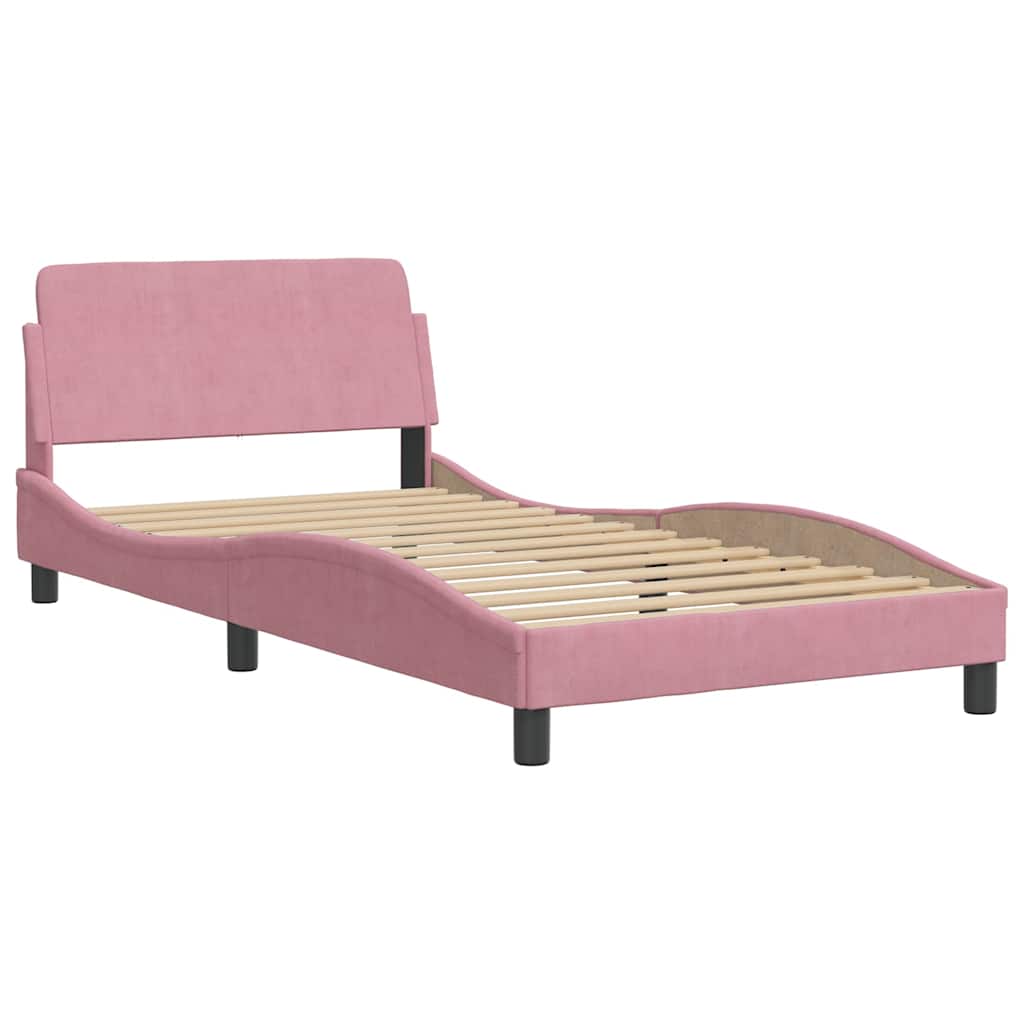Estrutura de cama sem colchão 100x200 cm veludo rosa