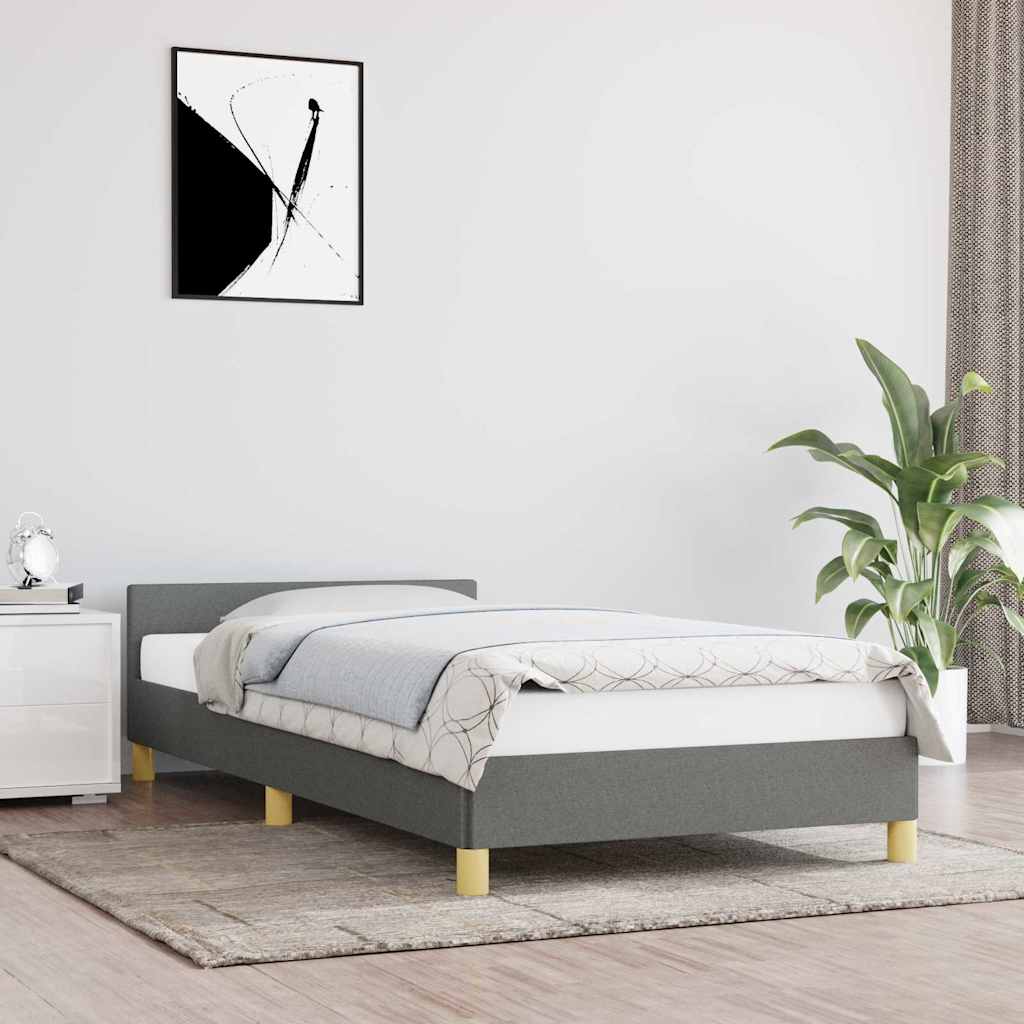 Estrutura de cama sem colchão 100x200 cm tecido cinzento-escuro