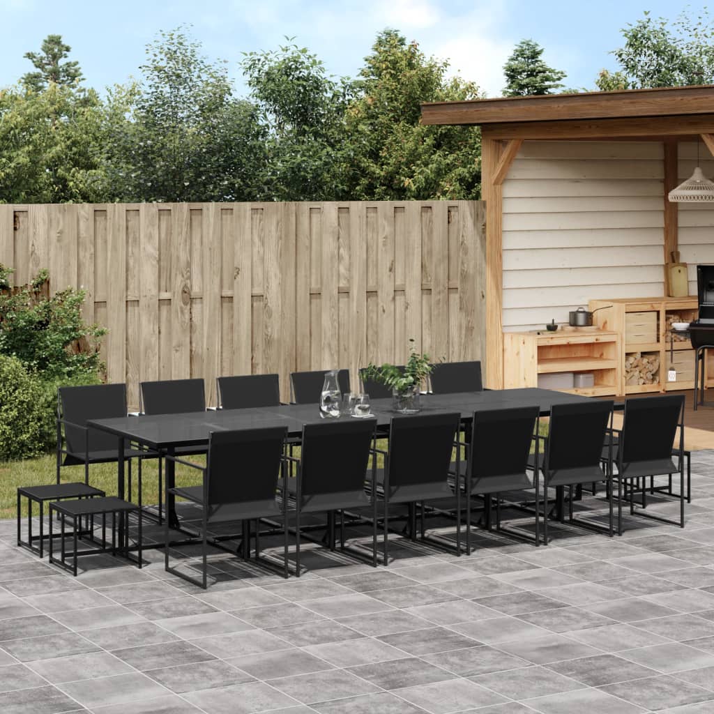 17 Pcs conjunto de jantar para jardim textilene preto