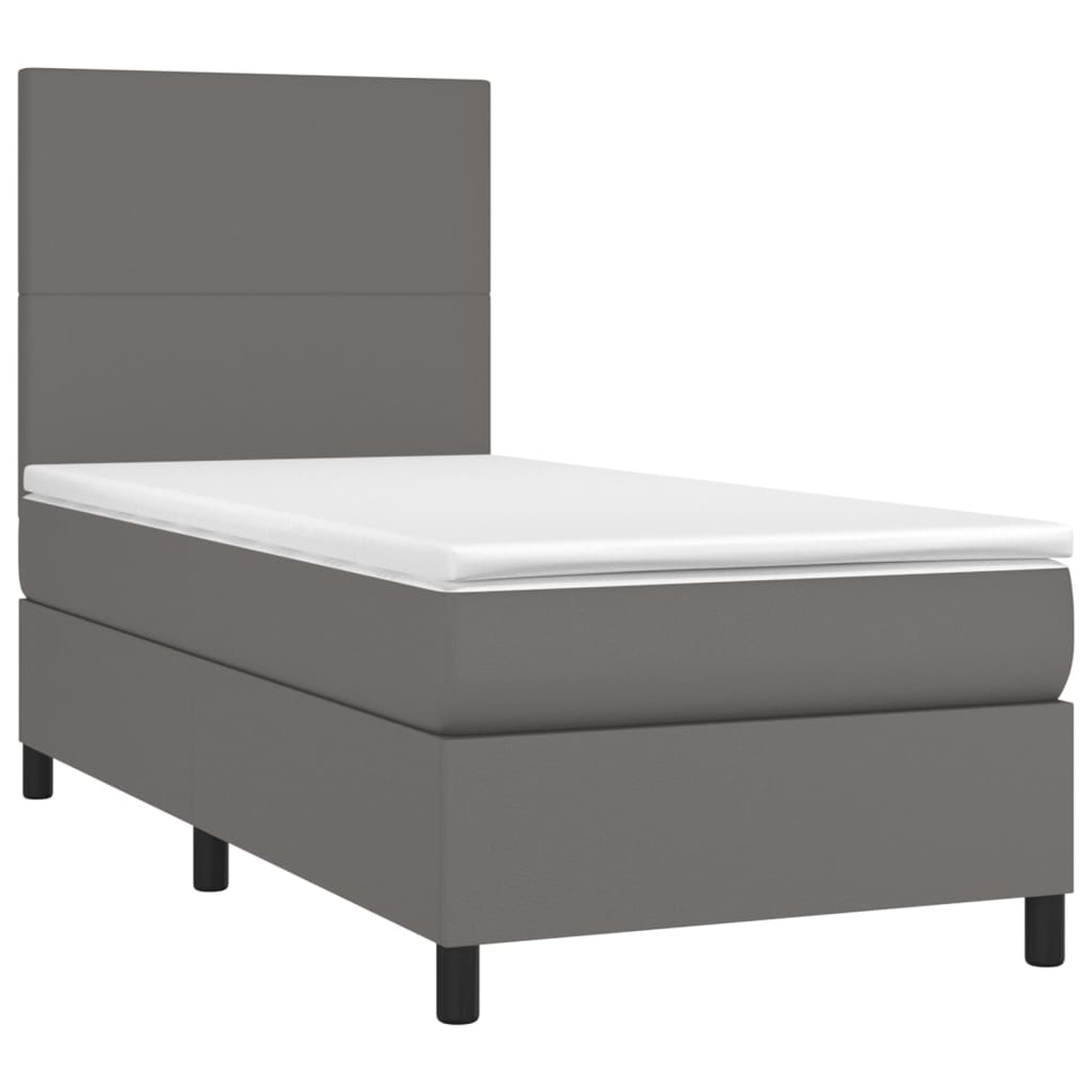 Cama com molas/colchão 90x200 cm couro artificial cinzento