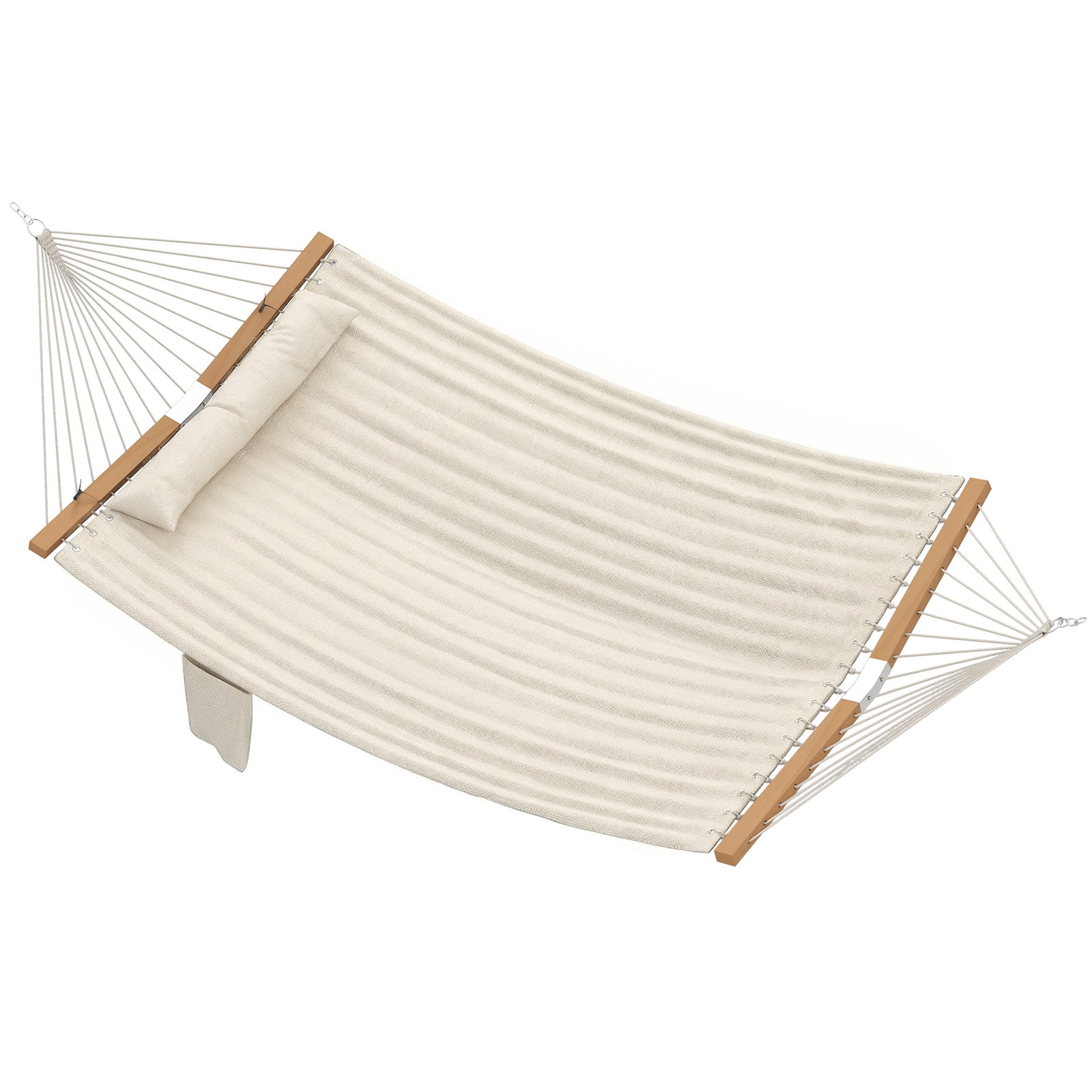 Cama rede acolchoada de jardim portátil com almofada ajustável bolso para revistas estrutura de madeira 325x140 cm creme
