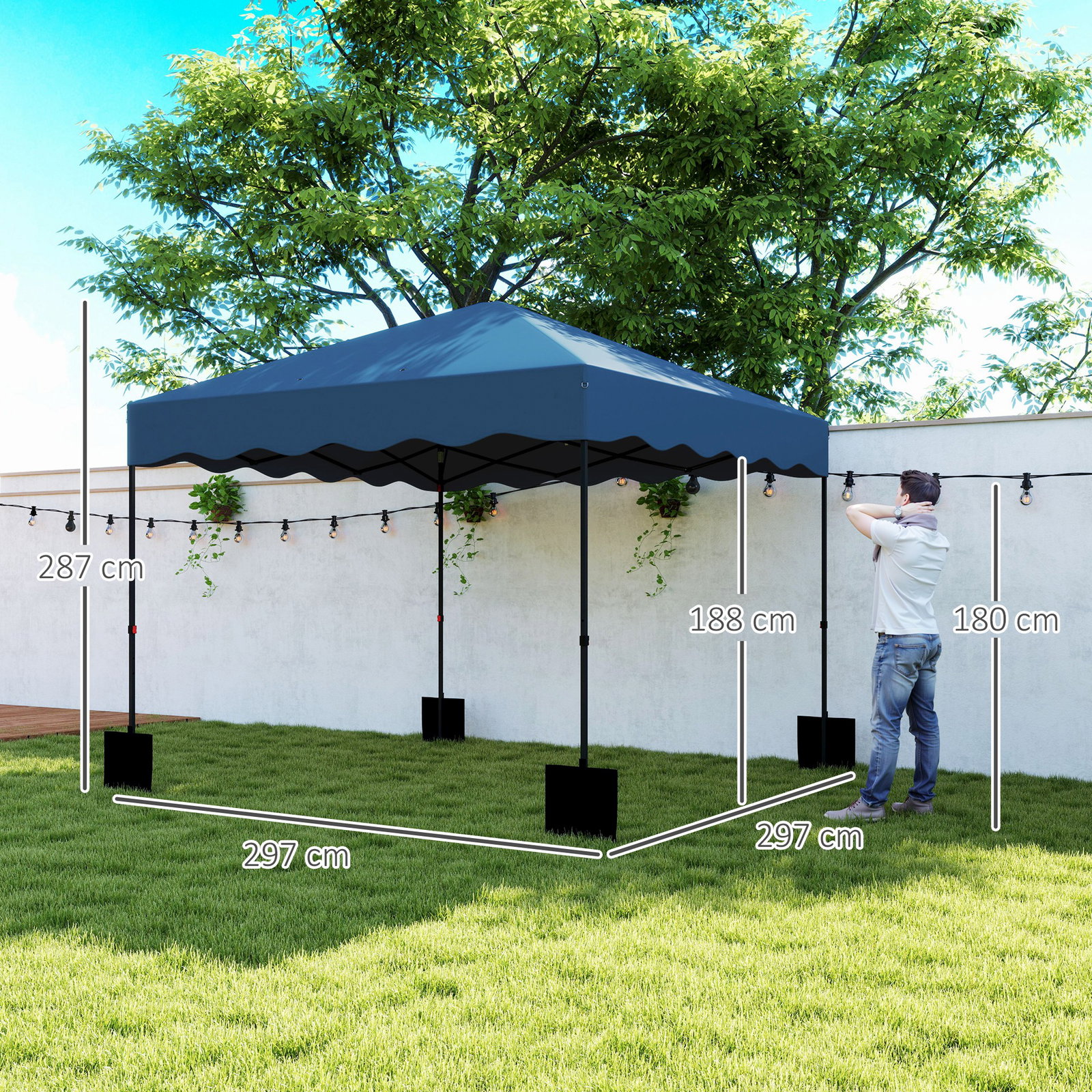 Tenda dobrável pop up tenda 3x3 m tenda para eventos com proteção uv50+ altura ajustável e bolsa de transporte azul