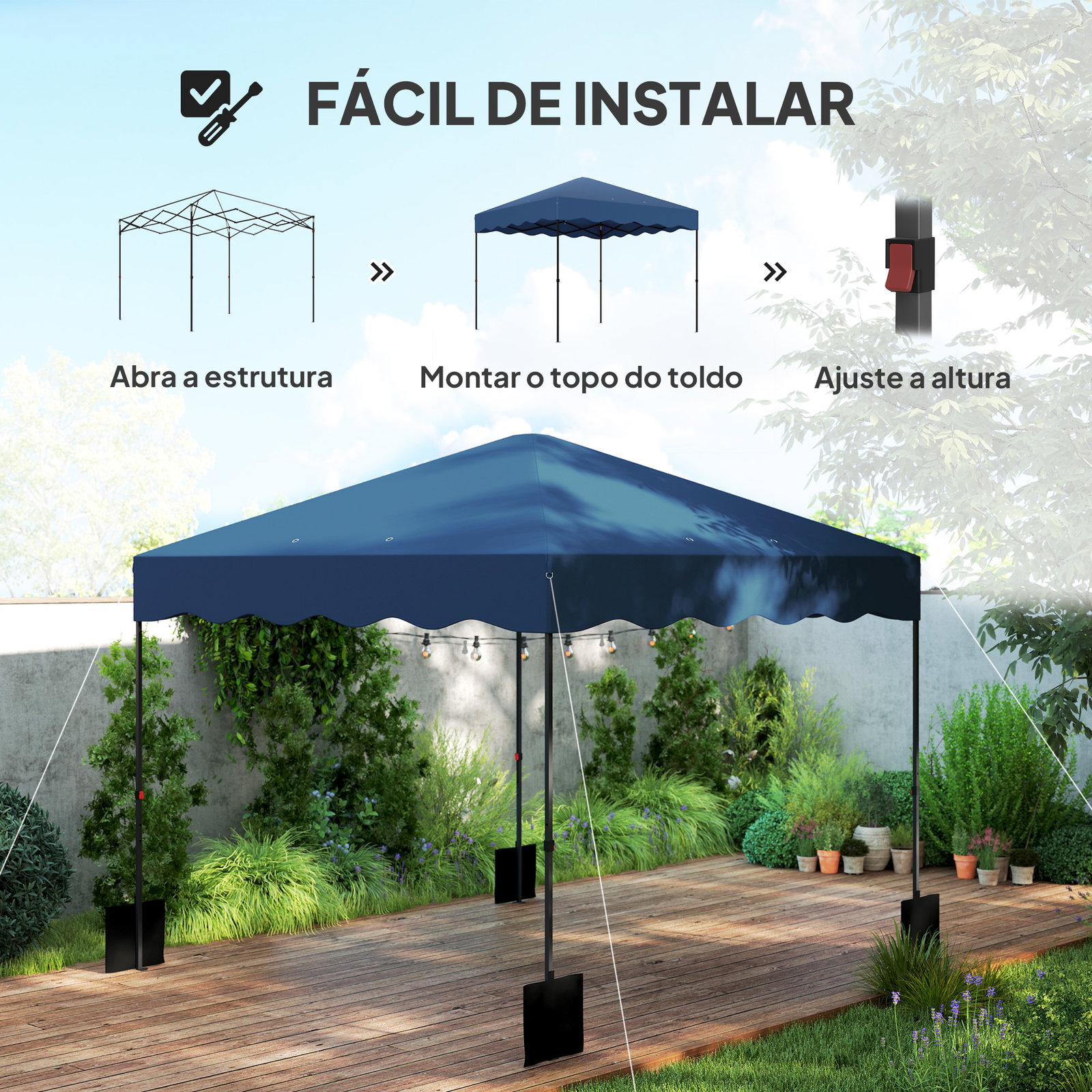 Tenda dobrável pop up tenda 3x3 m tenda para eventos com proteção uv50+ altura ajustável e bolsa de transporte azul