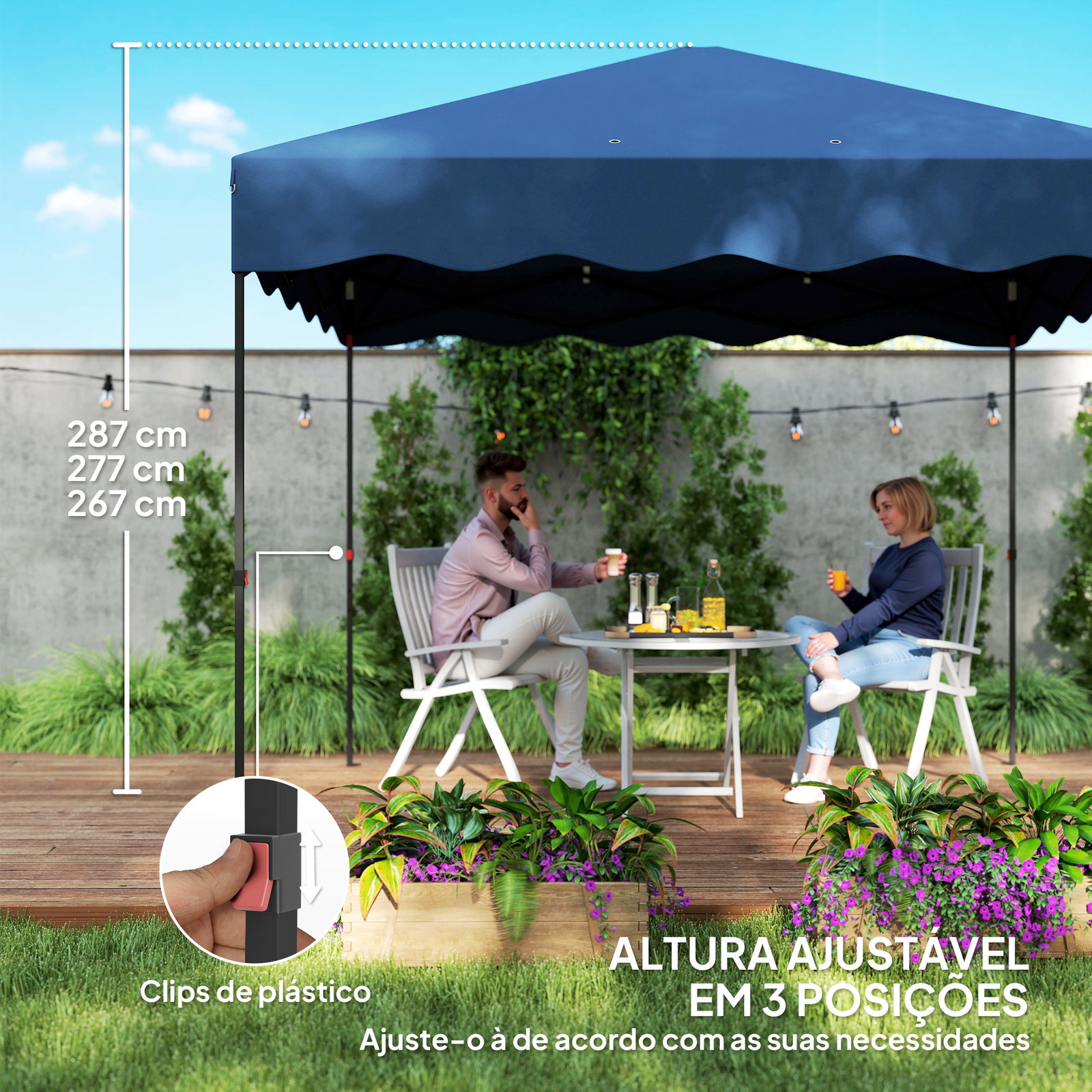 Tenda dobrável pop up tenda 3x3 m tenda para eventos com proteção uv50+ altura ajustável e bolsa de transporte azul